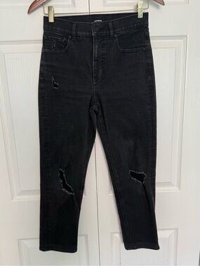 Express Black High-Rise Ripped Mom Jeans - Size 2